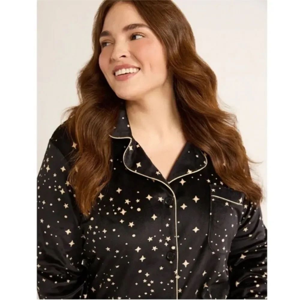 JOYSPUN | Pajama SET Starry Night Black Button Top & Pants Women’s Size 2X